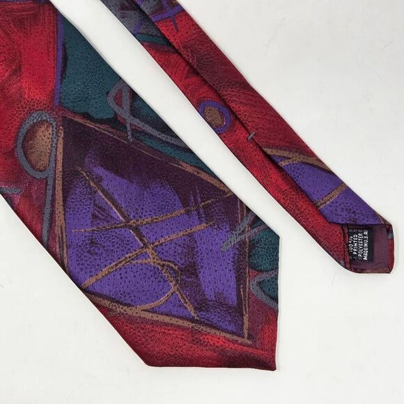 CHRISTIAN DIOR MONSIEUR VINTAGE SILK TIE RED PURPLE ABSTRACT SATIN 3.75" X 56" - Picture 1 of 3